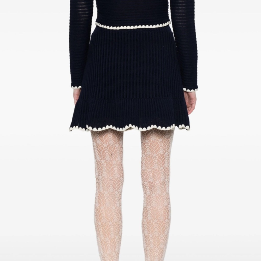 self-portrait Navy Crochet Contrast Trim Mini Skirt - Size: M - MSRP $405 - NWT - Picture 8 of 8